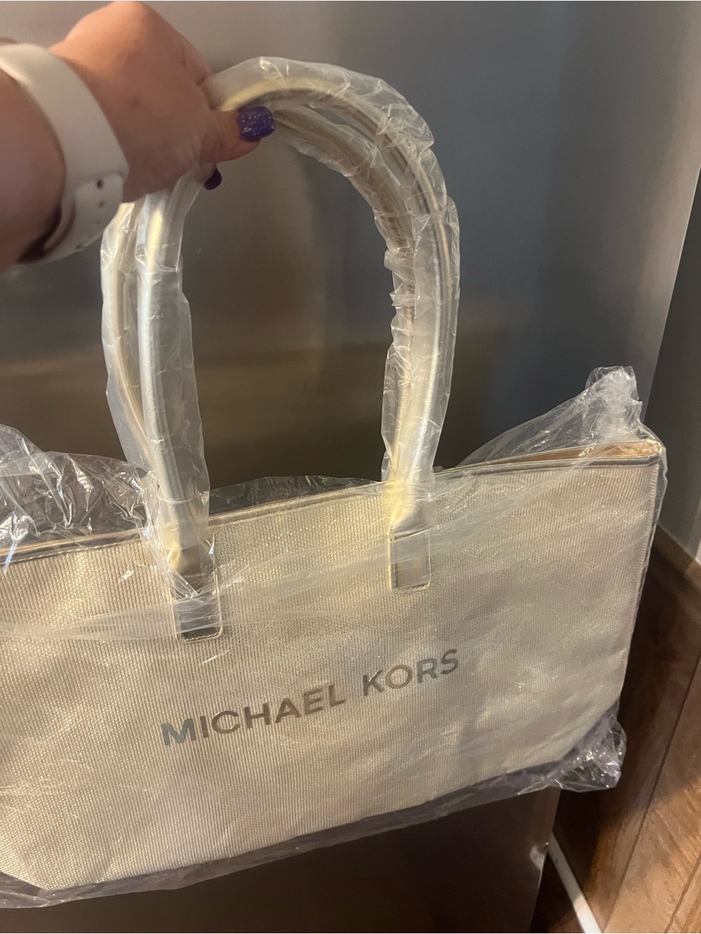 Michael Kors Cream Canvas Tote with Gold Logo
